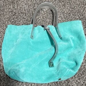 Tiffany & Co. Turquoise Suede Tote with Gray Leather Handles